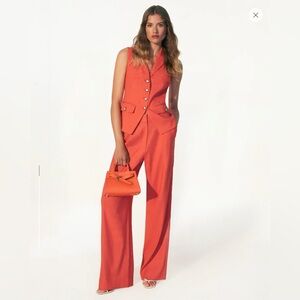 NWT Veronica Beard Heyser Wide-Leg Stretch-Linen Pant, Sz 14